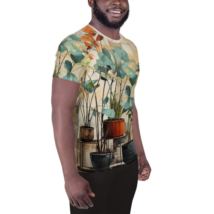Mens Stretch Fit Athletic Sports T-shirt - Rustic Botanical Plants