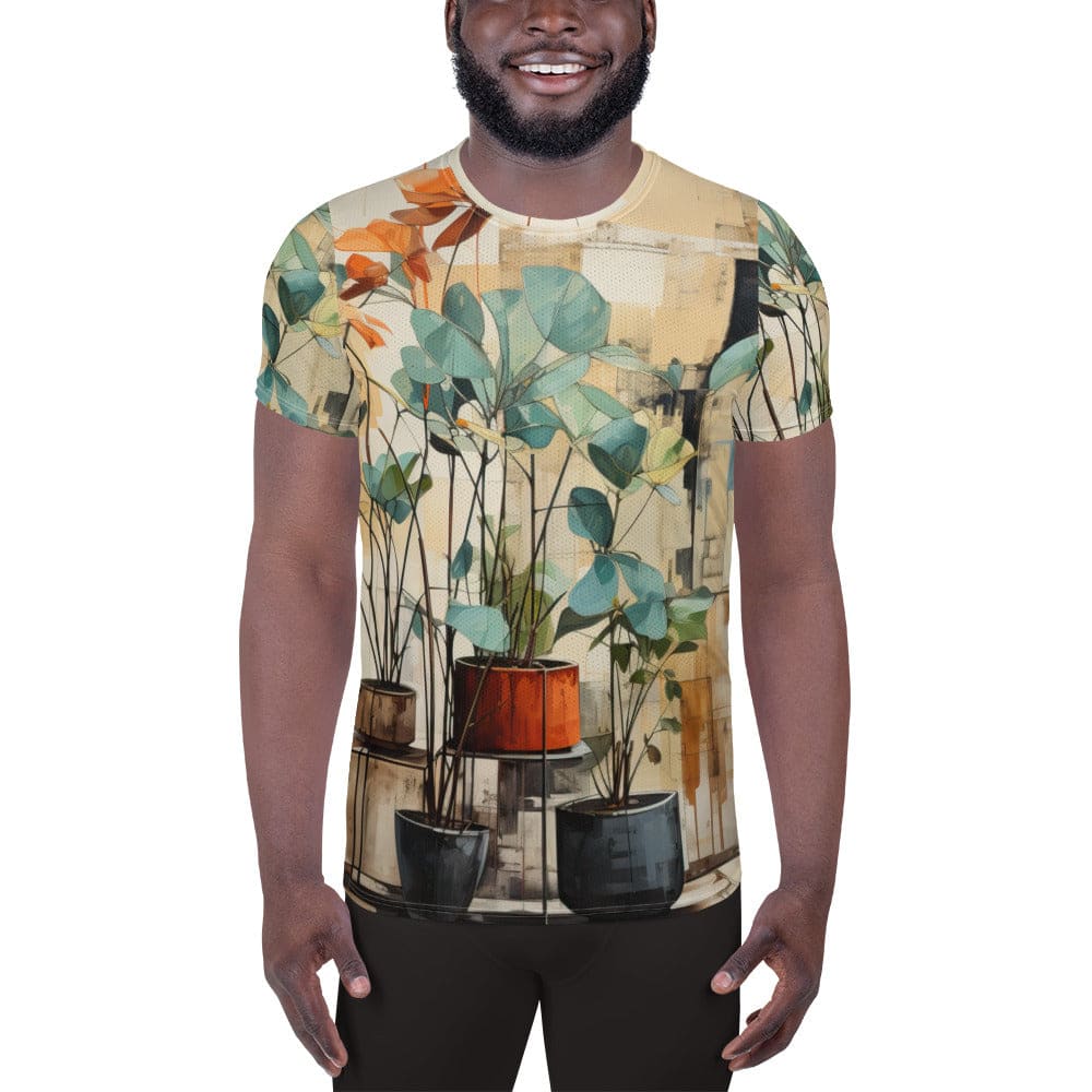 Mens Stretch Fit Athletic Sports T-shirt - Rustic Botanical Plants