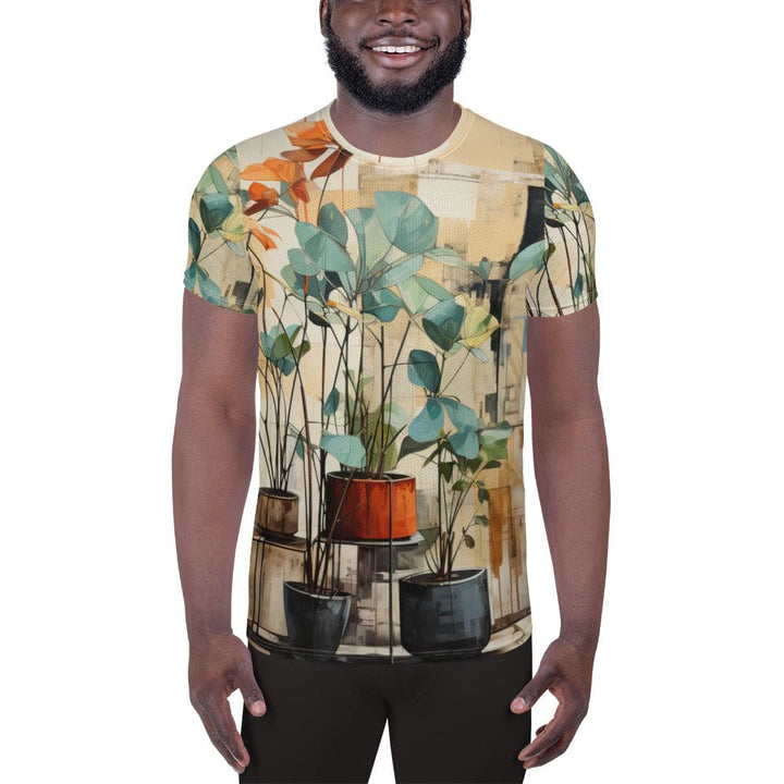 Mens Stretch Fit Athletic Sports T-shirt - Rustic Botanical Plants