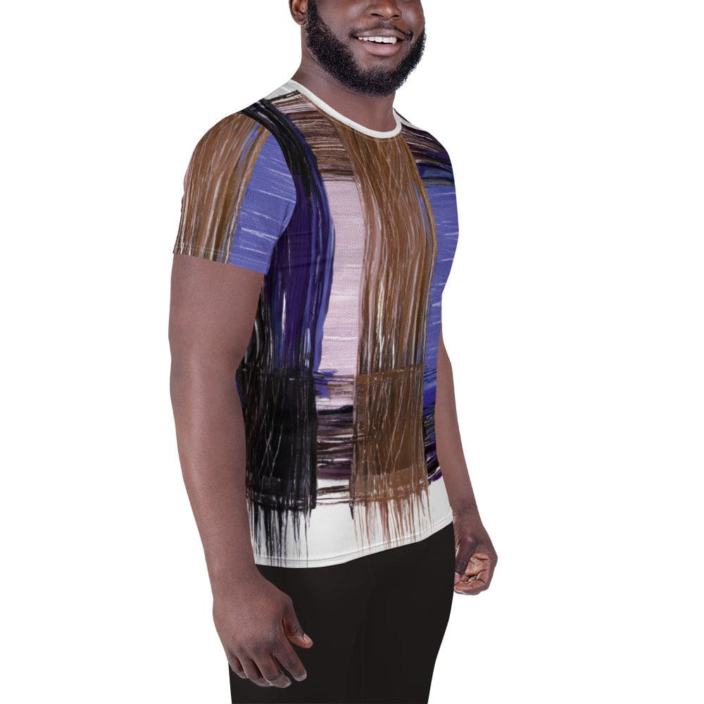 Mens Stretch Fit Athletic Sports T-shirt - Rustic Brown Interweave Print
