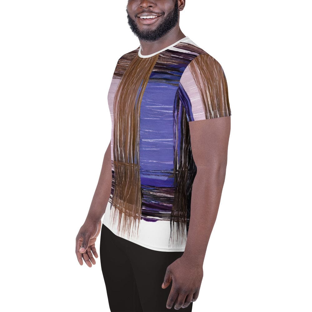 Mens Stretch Fit Athletic Sports T-shirt - Rustic Brown Interweave Print