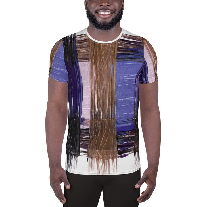 Mens Stretch Fit Athletic Sports T-shirt - Rustic Brown Interweave Print