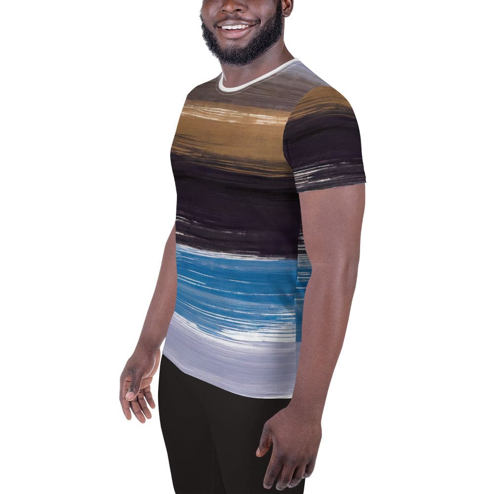 Mens Stretch Fit Athletic Sports T-shirt - Rustic Purple Brown Design
