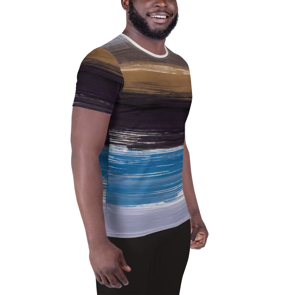Mens Stretch Fit Athletic Sports T-shirt - Rustic Purple Brown Design
