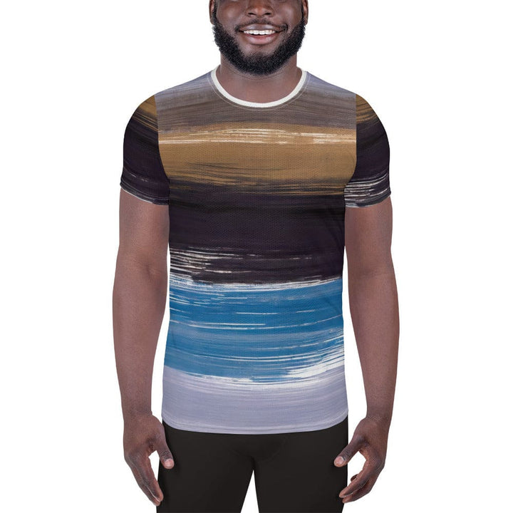 Mens Stretch Fit Athletic Sports T-shirt - Rustic Purple Brown Design
