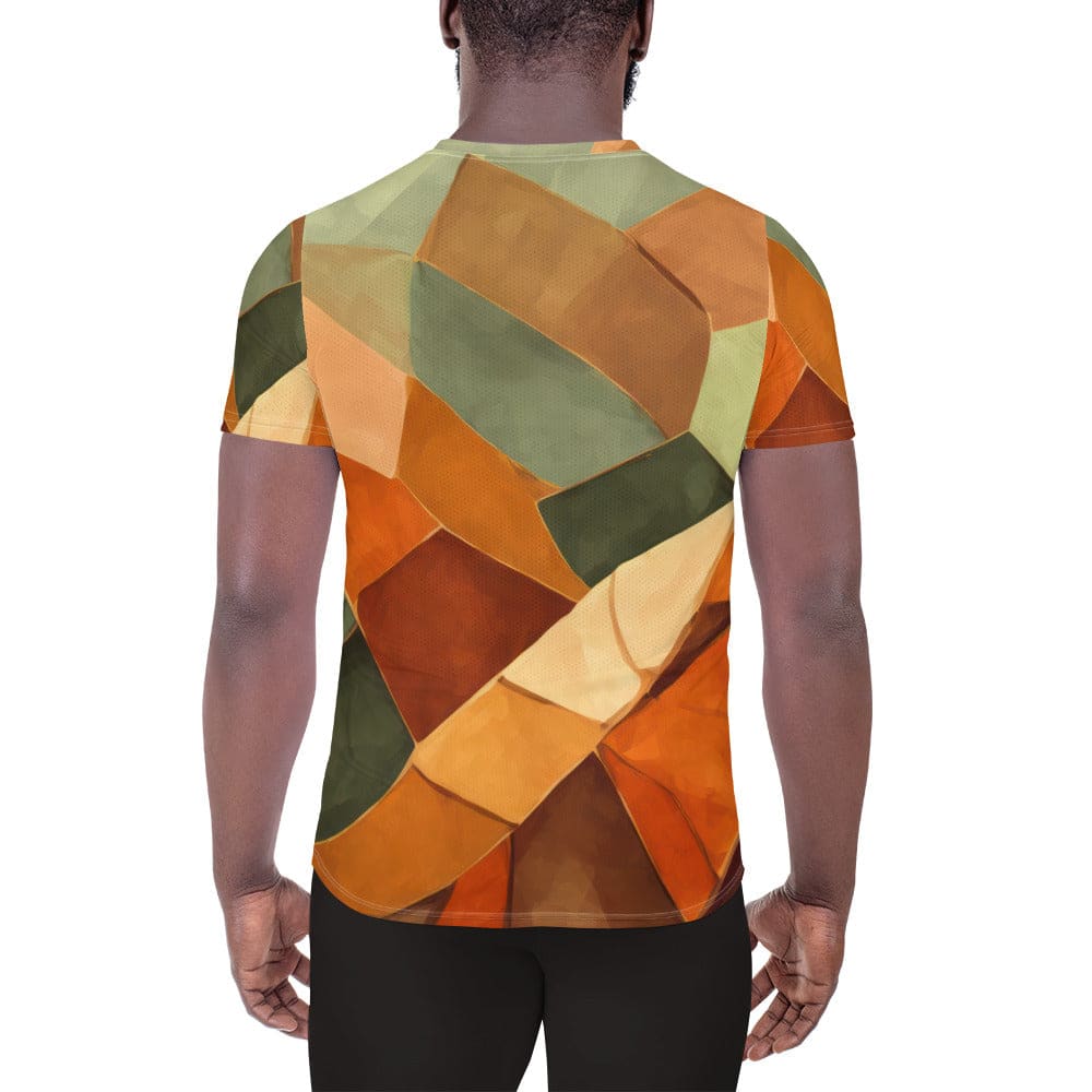 Mens Stretch Fit Athletic Sports T-shirt - Rustic Red Abstract Pattern