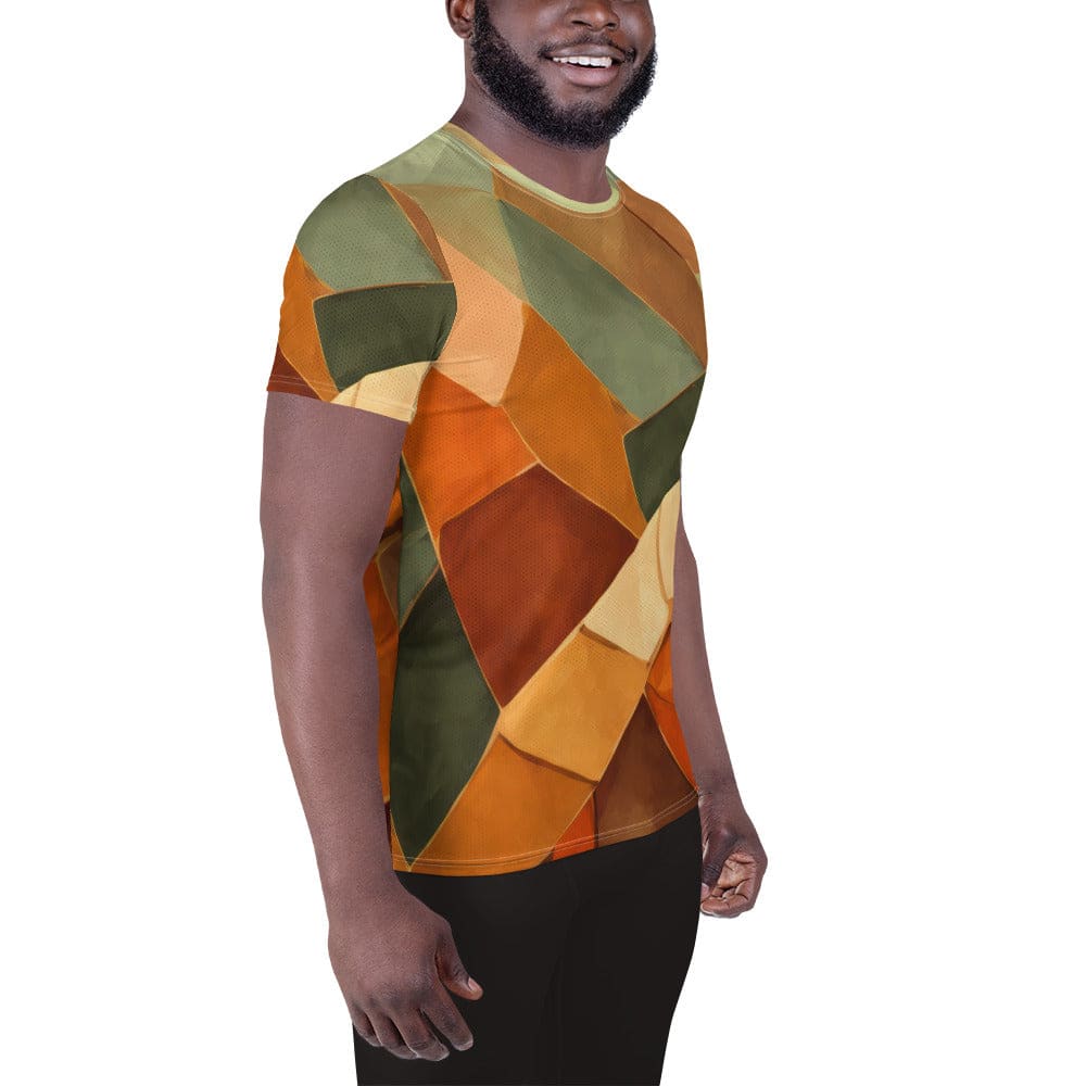 Mens Stretch Fit Athletic Sports T-shirt - Rustic Red Abstract Pattern