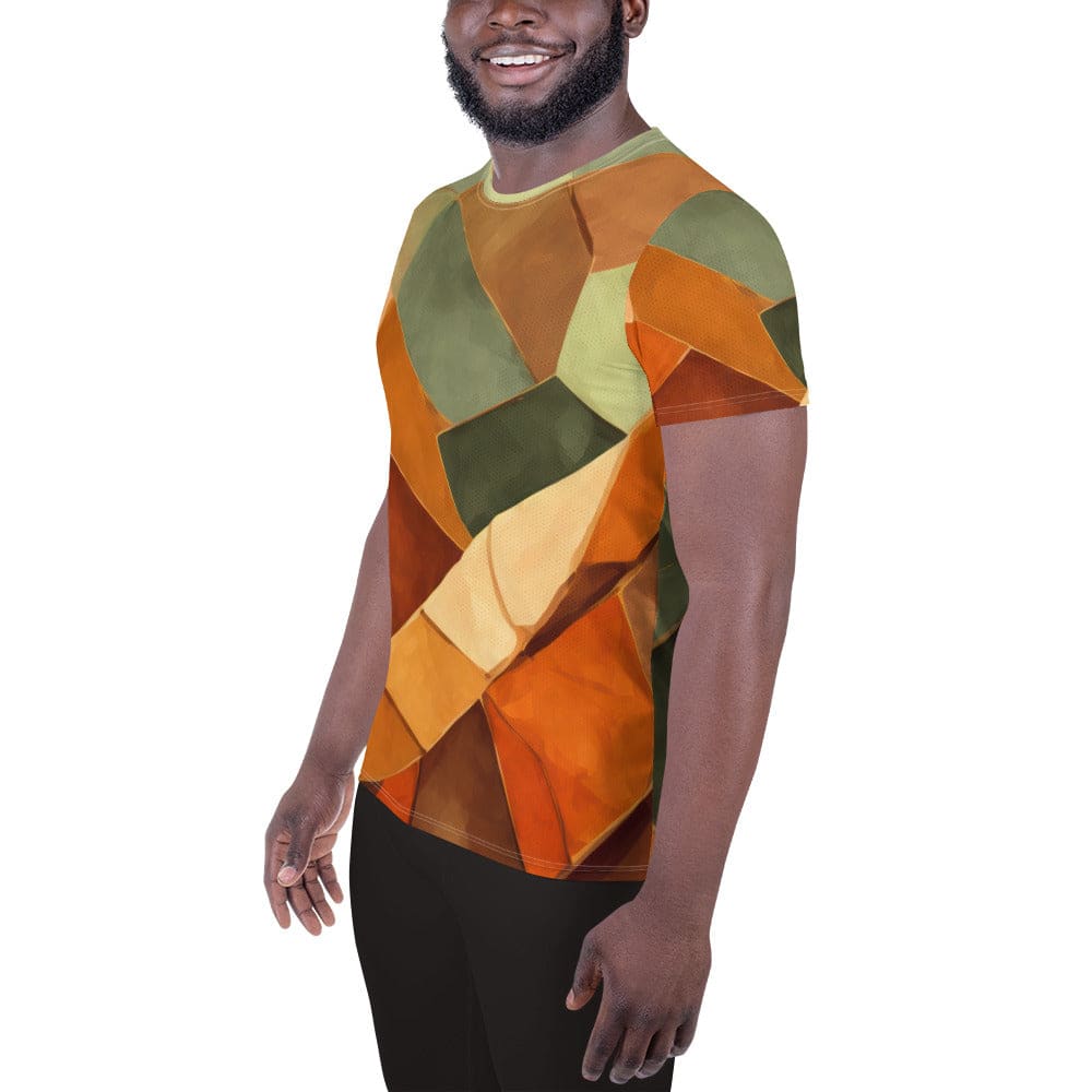 Mens Stretch Fit Athletic Sports T-shirt - Rustic Red Abstract Pattern