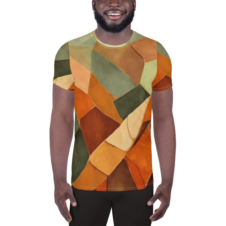 Mens Stretch Fit Athletic Sports T-shirt - Rustic Red Abstract Pattern