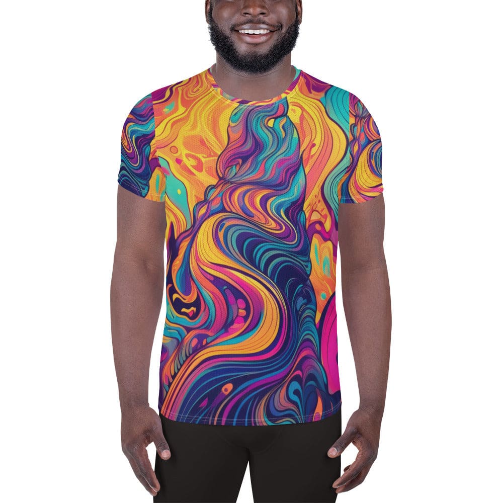 Mens Stretch Fit Athletic Sports T-shirt - Vibrant Psychedelic 3