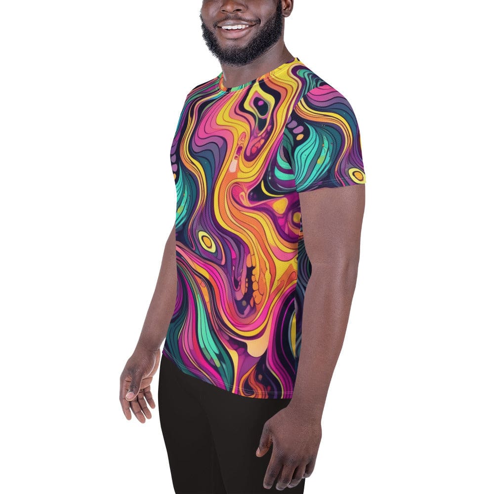 Mens Stretch Fit Athletic Sports T-shirt - Vibrant Psychedelic
