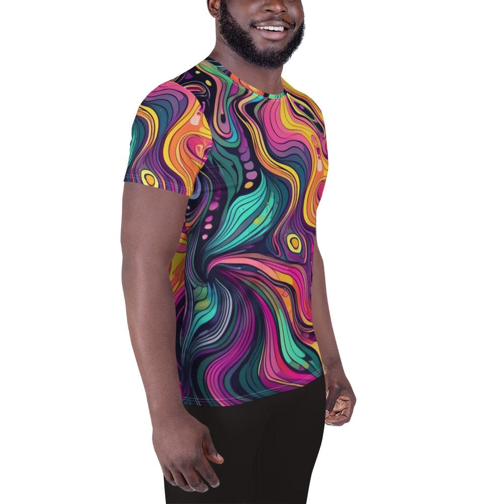 Mens Stretch Fit Athletic Sports T-shirt - Vibrant Psychedelic