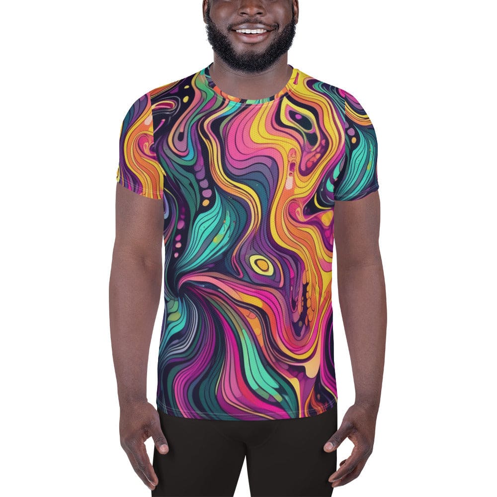 Mens Stretch Fit Athletic Sports T-shirt - Vibrant Psychedelic