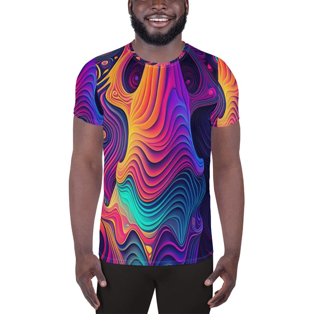 Mens Stretch Fit Athletic Sports T-shirt - Vibrant Psychedelic