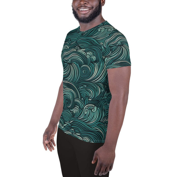 Mens Stretch Fit Athletic Sports T-shirt - Mint Green Water Wave Print