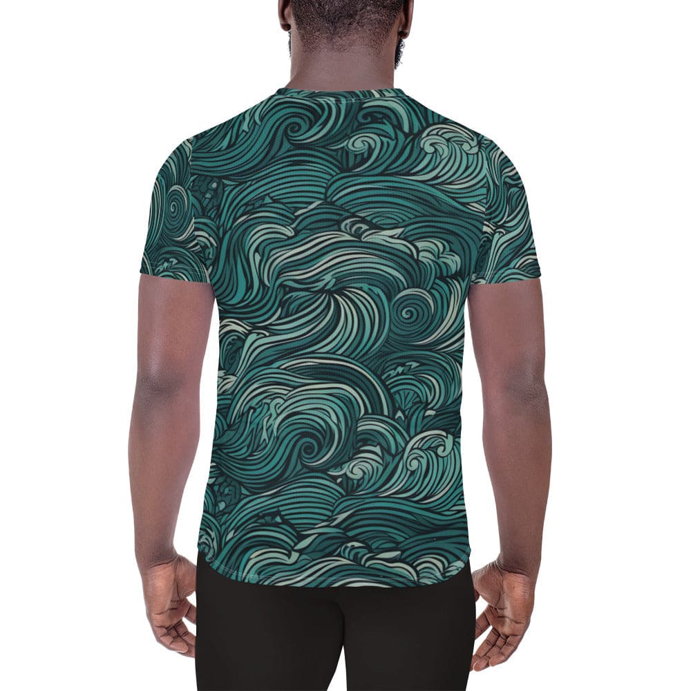 Mens Stretch Fit Athletic Sports T-shirt - Mint Green Water Wave Print