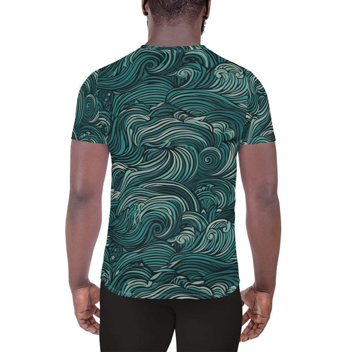 Mens Stretch Fit Athletic Sports T-shirt - Mint Green Water Wave Print