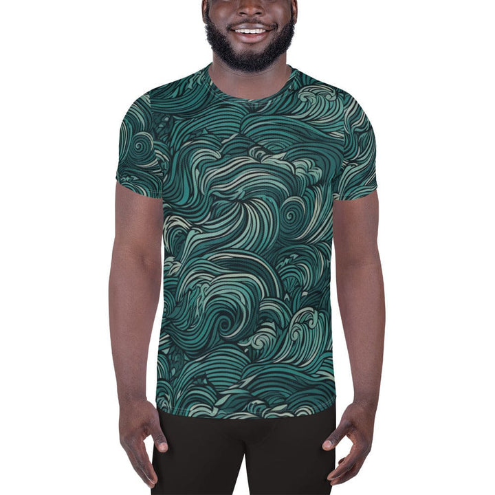 Mens Stretch Fit Athletic Sports T-shirt - Mint Green Water Wave Print