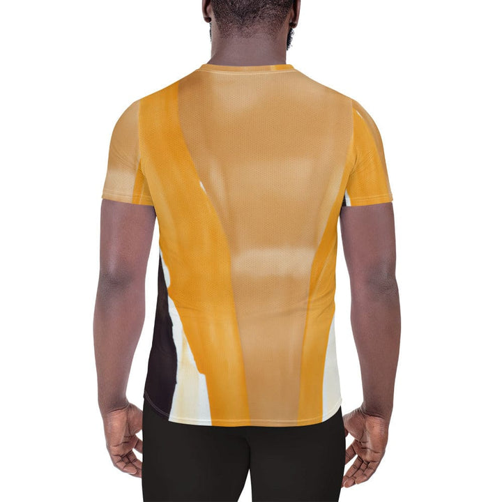 Mens Stretch Fit Athletic Sports T-shirt - Yellow Brown Abstract Pattern