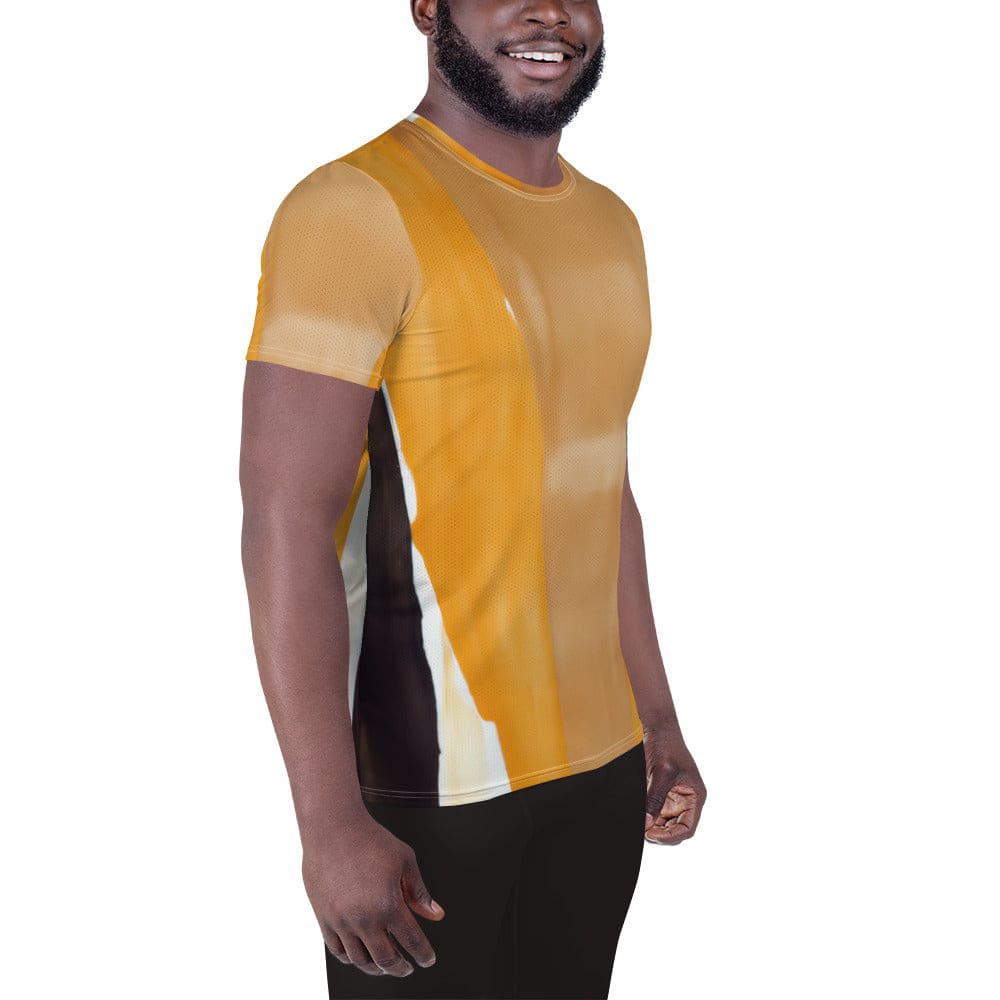 Mens Stretch Fit Athletic Sports T-shirt - Yellow Brown Abstract Pattern