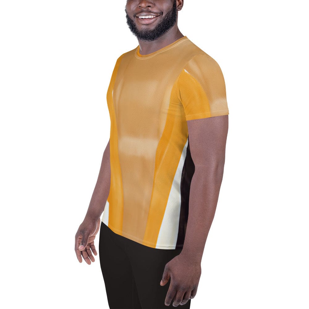 Mens Stretch Fit Athletic Sports T-shirt - Yellow Brown Abstract Pattern
