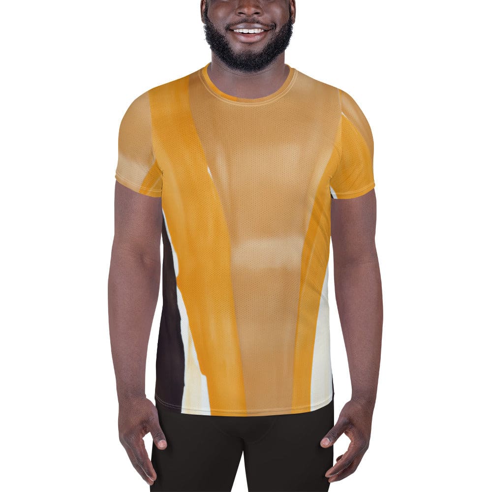 Mens Stretch Fit Athletic Sports T-shirt - Yellow Brown Abstract Pattern