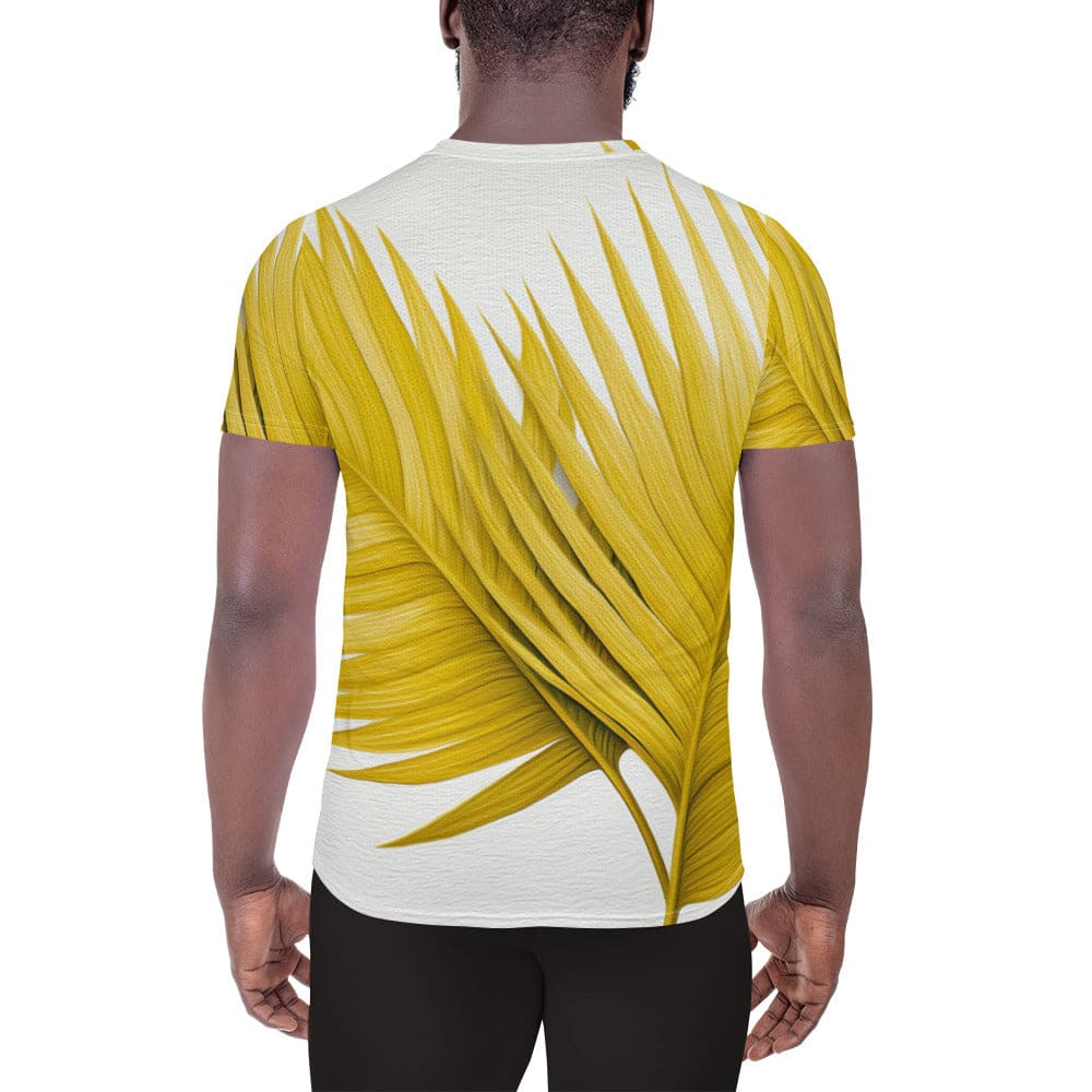 Mens Stretch Fit Athletic Sports T-shirt - Yellow Palm Leaves