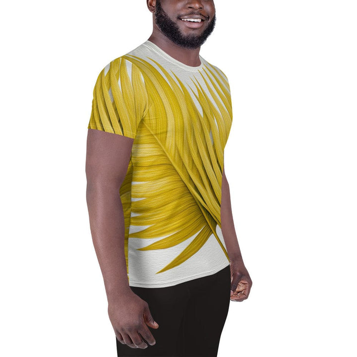 Mens Stretch Fit Athletic Sports T-shirt - Yellow Palm Leaves