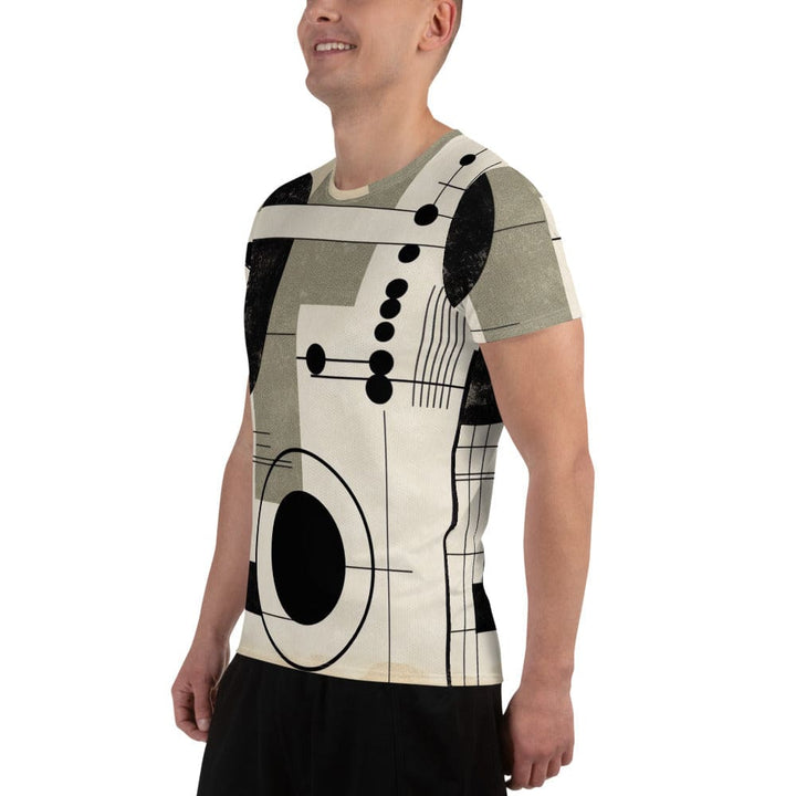 Mens Stretch Fit Athletic Sports T-shirt - Abstract Black Beige Brown