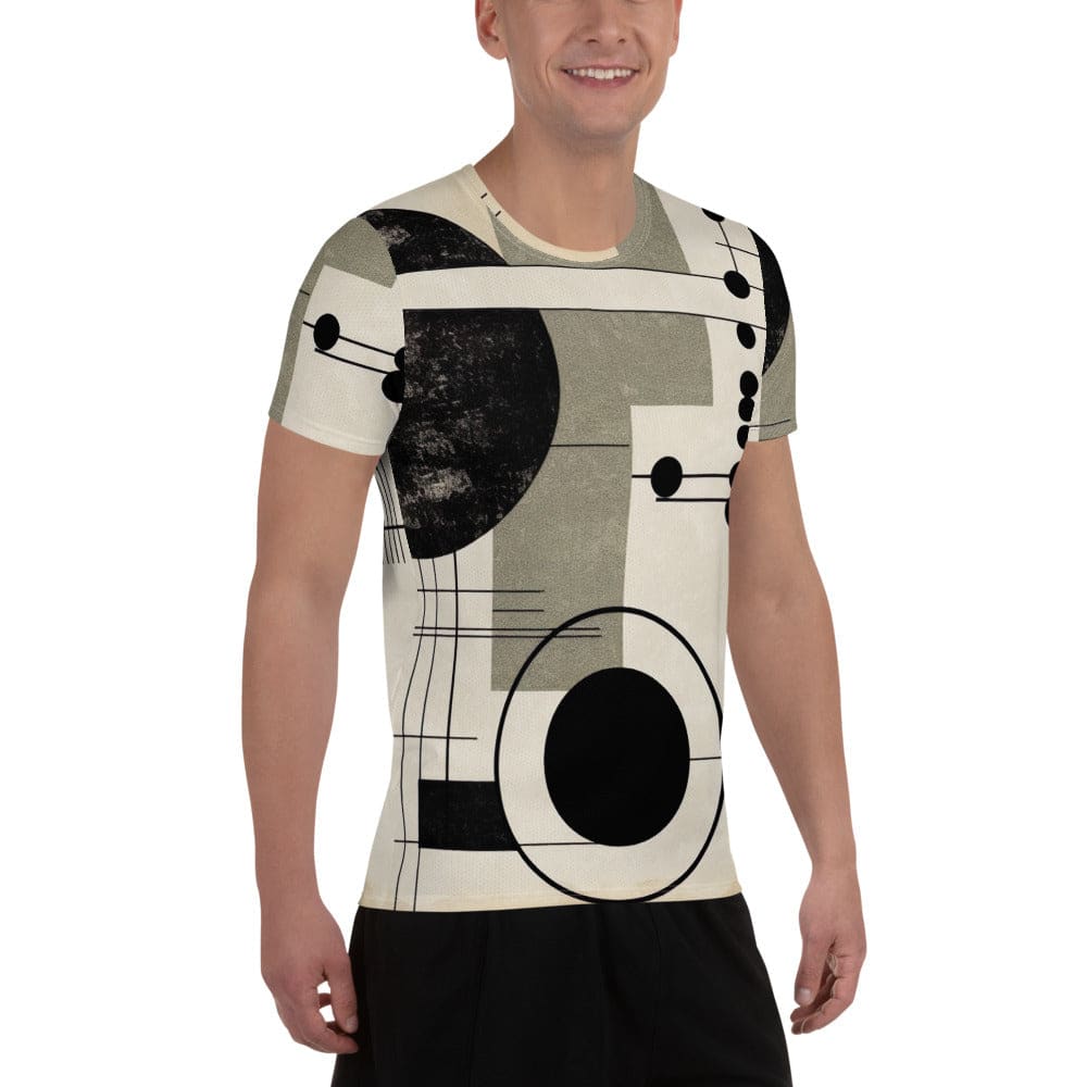 Mens Stretch Fit Athletic Sports T-shirt - Abstract Black Beige Brown