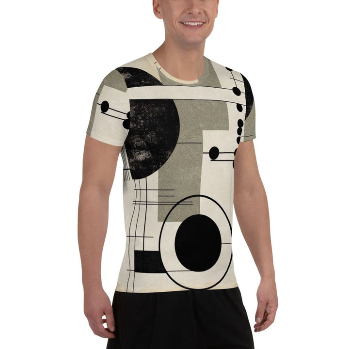 Mens Stretch Fit Athletic Sports T-shirt - Abstract Black Beige Brown