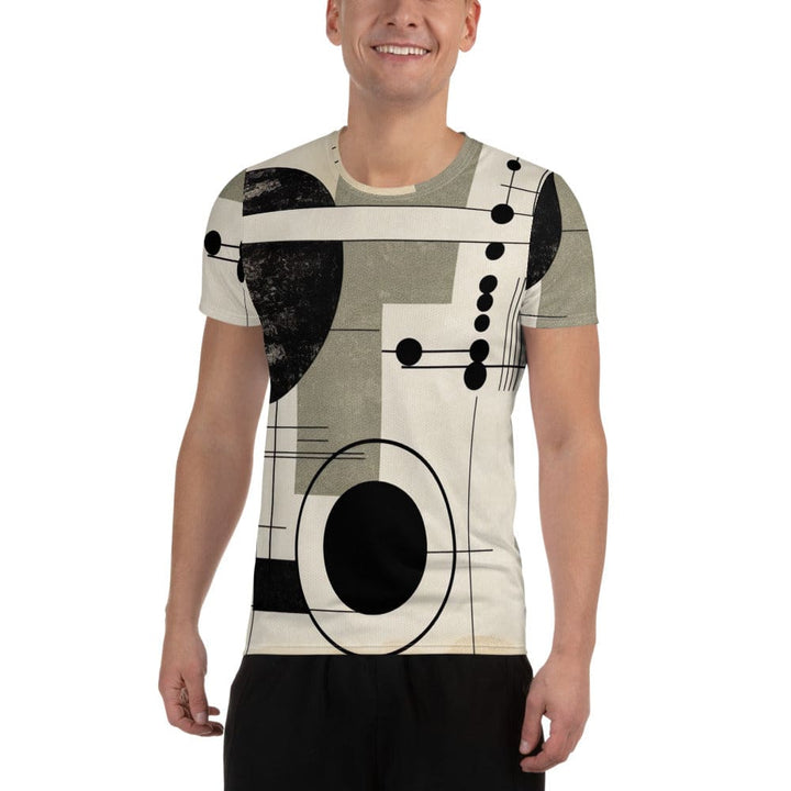 Mens Stretch Fit Athletic Sports T-shirt - Abstract Black Beige Brown