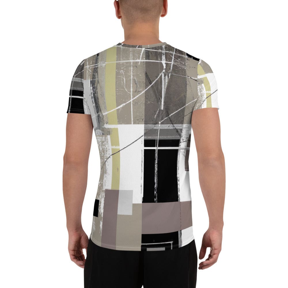 Mens Stretch Fit Athletic Sports T-shirt - Abstract Brown Geometric