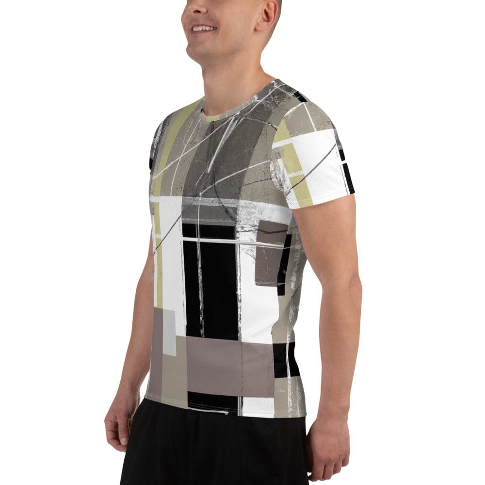 Mens Stretch Fit Athletic Sports T-shirt - Abstract Brown Geometric