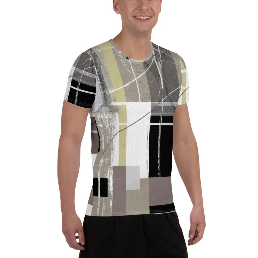 Mens Stretch Fit Athletic Sports T-shirt - Abstract Brown Geometric