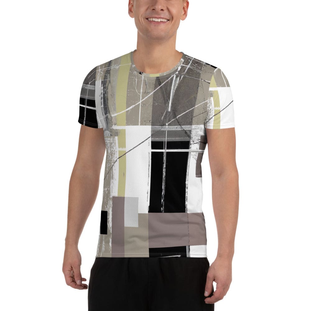 Mens Stretch Fit Athletic Sports T-shirt - Abstract Brown Geometric