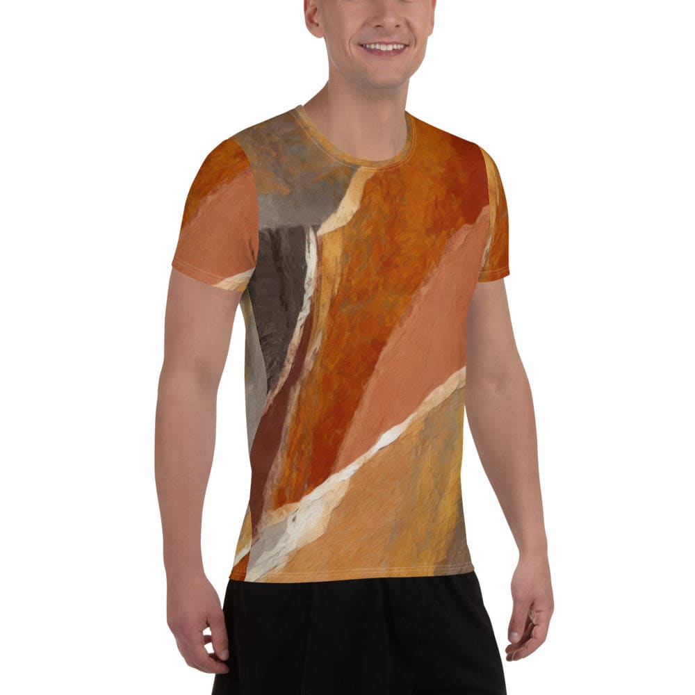 Mens Stretch Fit Athletic Sports T-shirt - Rustic Brown Stone Print