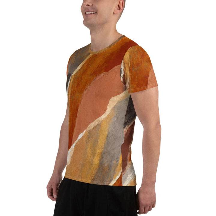 Mens Stretch Fit Athletic Sports T-shirt - Rustic Brown Stone Print