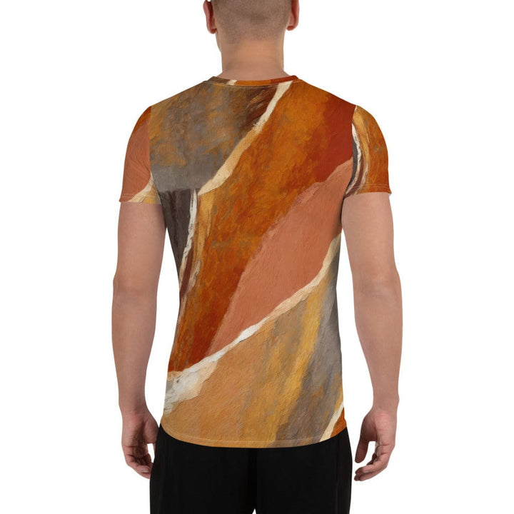 Mens Stretch Fit Athletic Sports T-shirt - Rustic Brown Stone Print