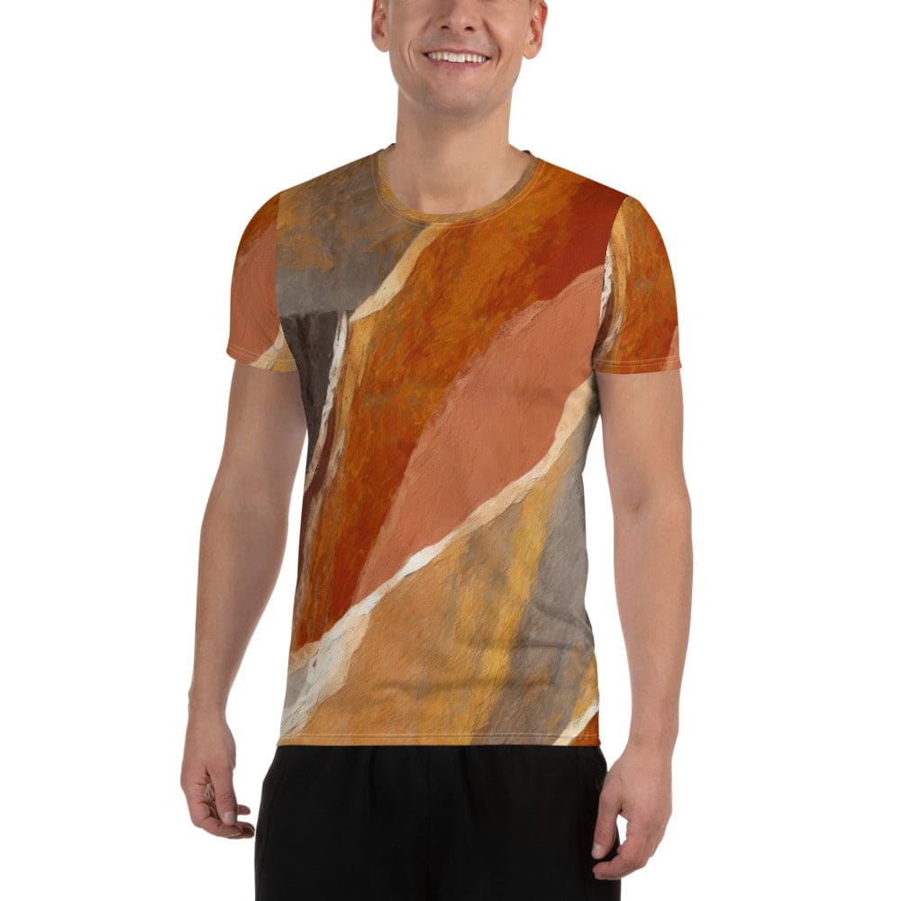 Mens Stretch Fit Athletic Sports T-shirt - Rustic Brown Stone Print