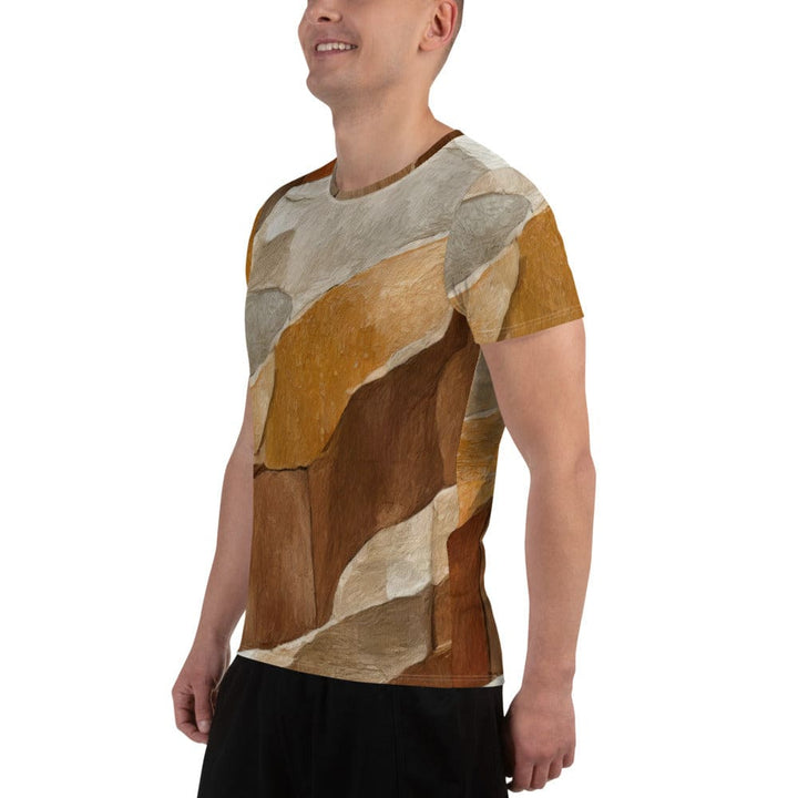 Mens Stretch Fit Athletic Sports T-shirt - Abstract Stone Print