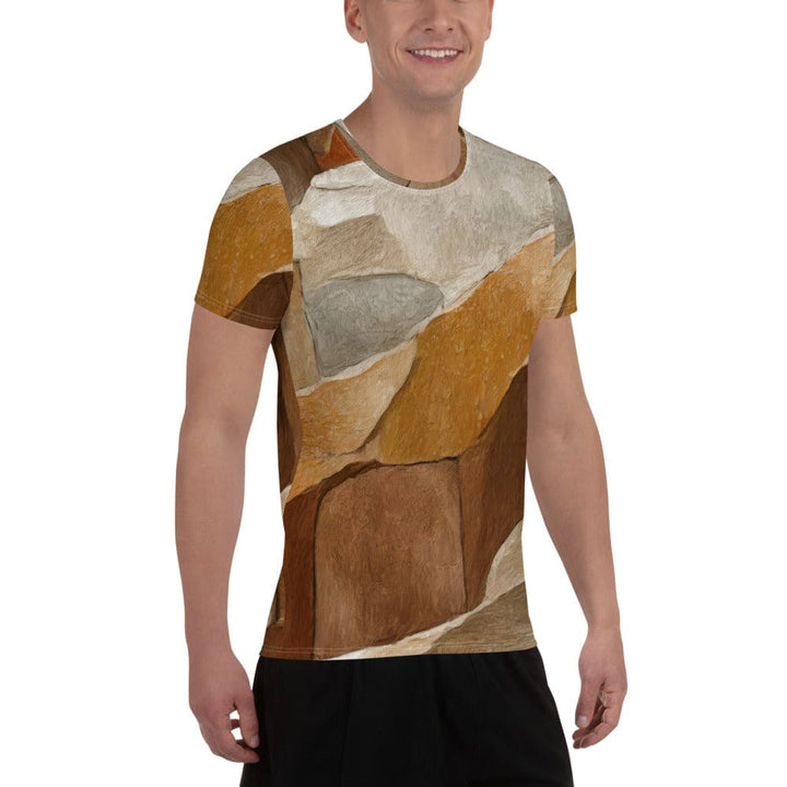 Mens Stretch Fit Athletic Sports T-shirt - Abstract Stone Print