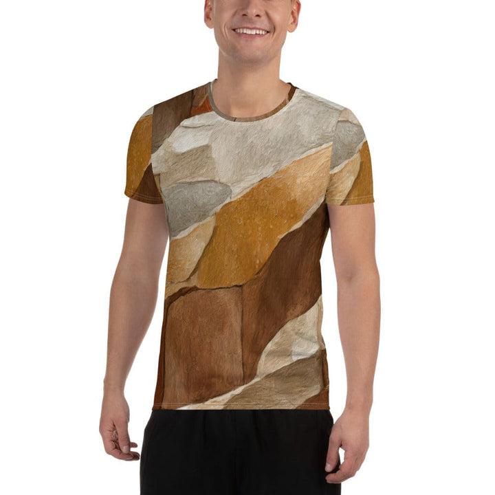 Mens Stretch Fit Athletic Sports T-shirt - Abstract Stone Print