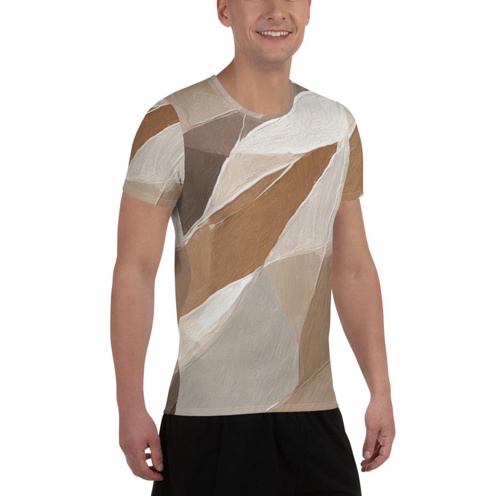 Mens Stretch Fit Athletic Sports T-shirt - Rustic Brown Stone Print