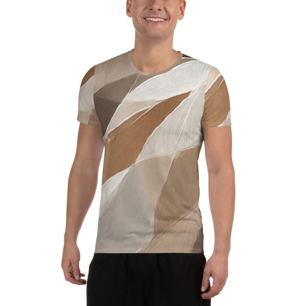Mens Stretch Fit Athletic Sports T-shirt - Rustic Brown Stone Print