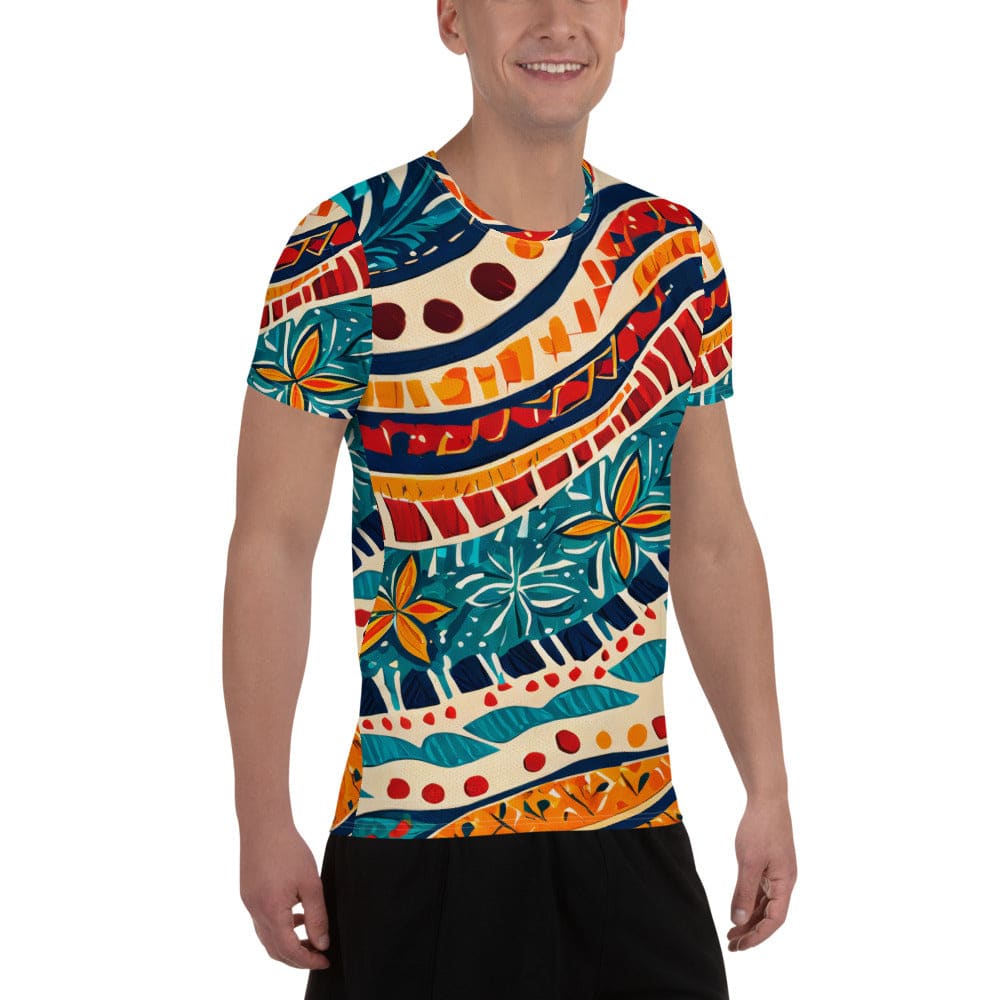 Mens Stretch Fit Athletic Sports T-shirt - Boho Floral Print