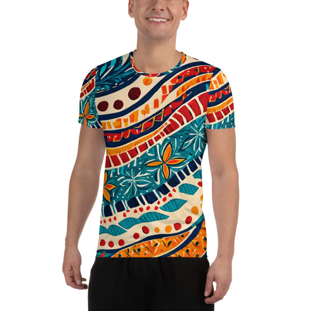 Mens Stretch Fit Athletic Sports T-shirt - Boho Floral Print