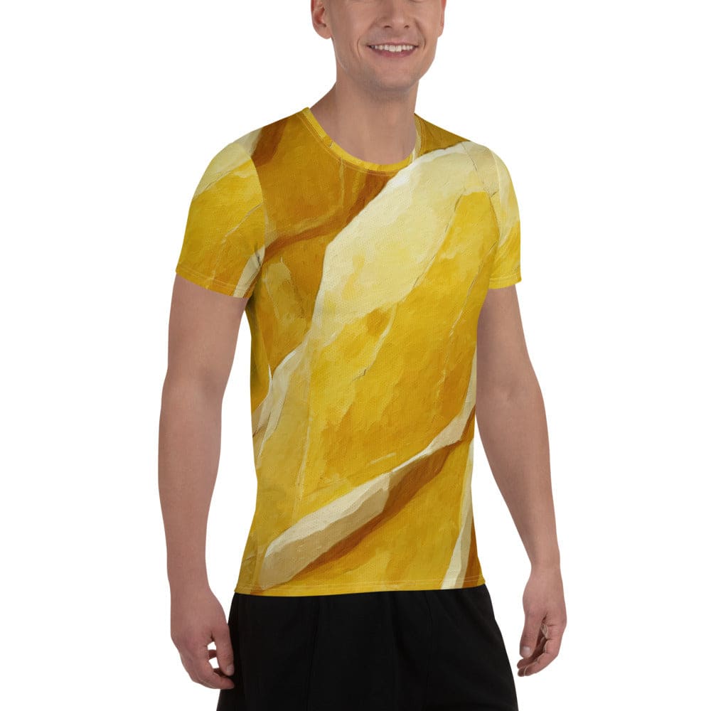 Mens Stretch Fit Athletic Sports T-shirt - Rustic Yellow Stone Print