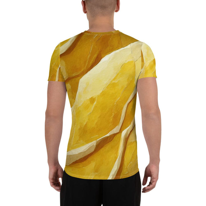 Mens Stretch Fit Athletic Sports T-shirt - Rustic Yellow Stone Print