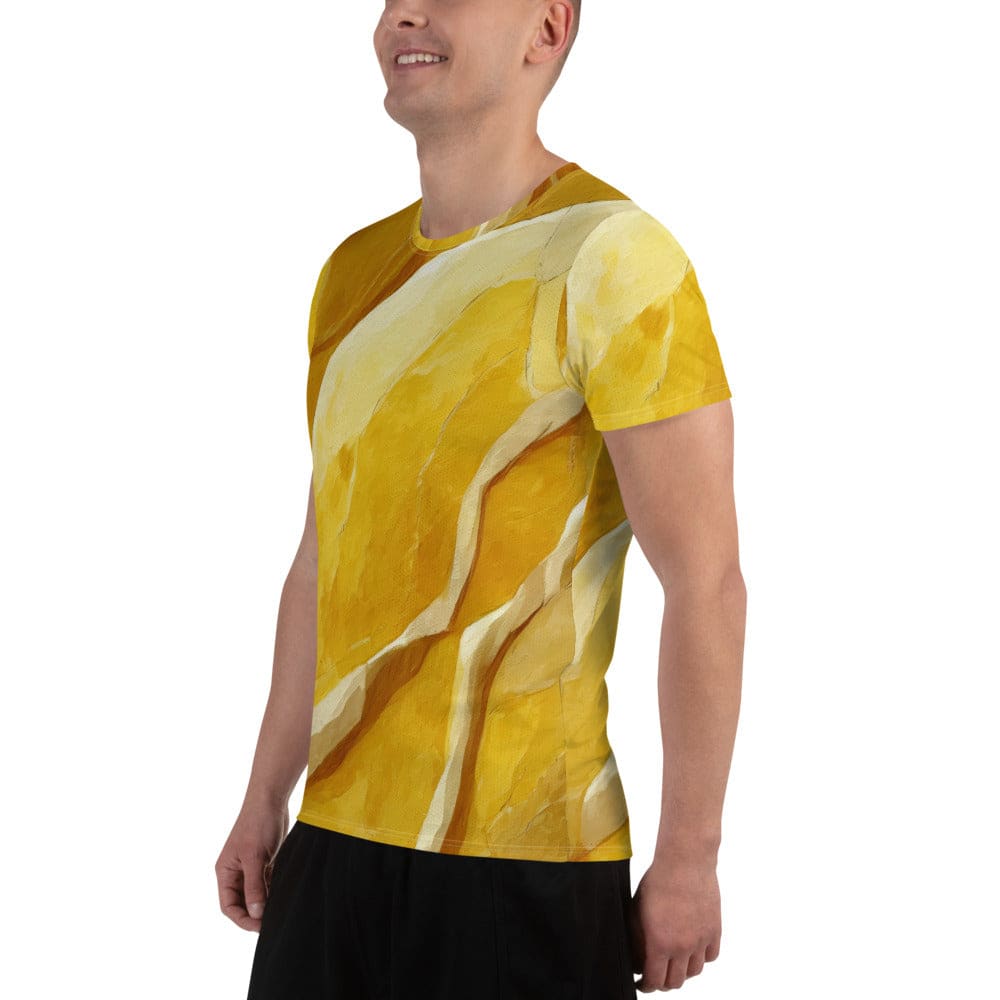 Mens Stretch Fit Athletic Sports T-shirt - Rustic Yellow Stone Print